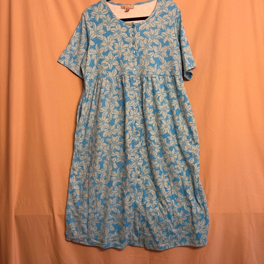 Woman Within Medium Petite Light Blue Floral Midi Dress